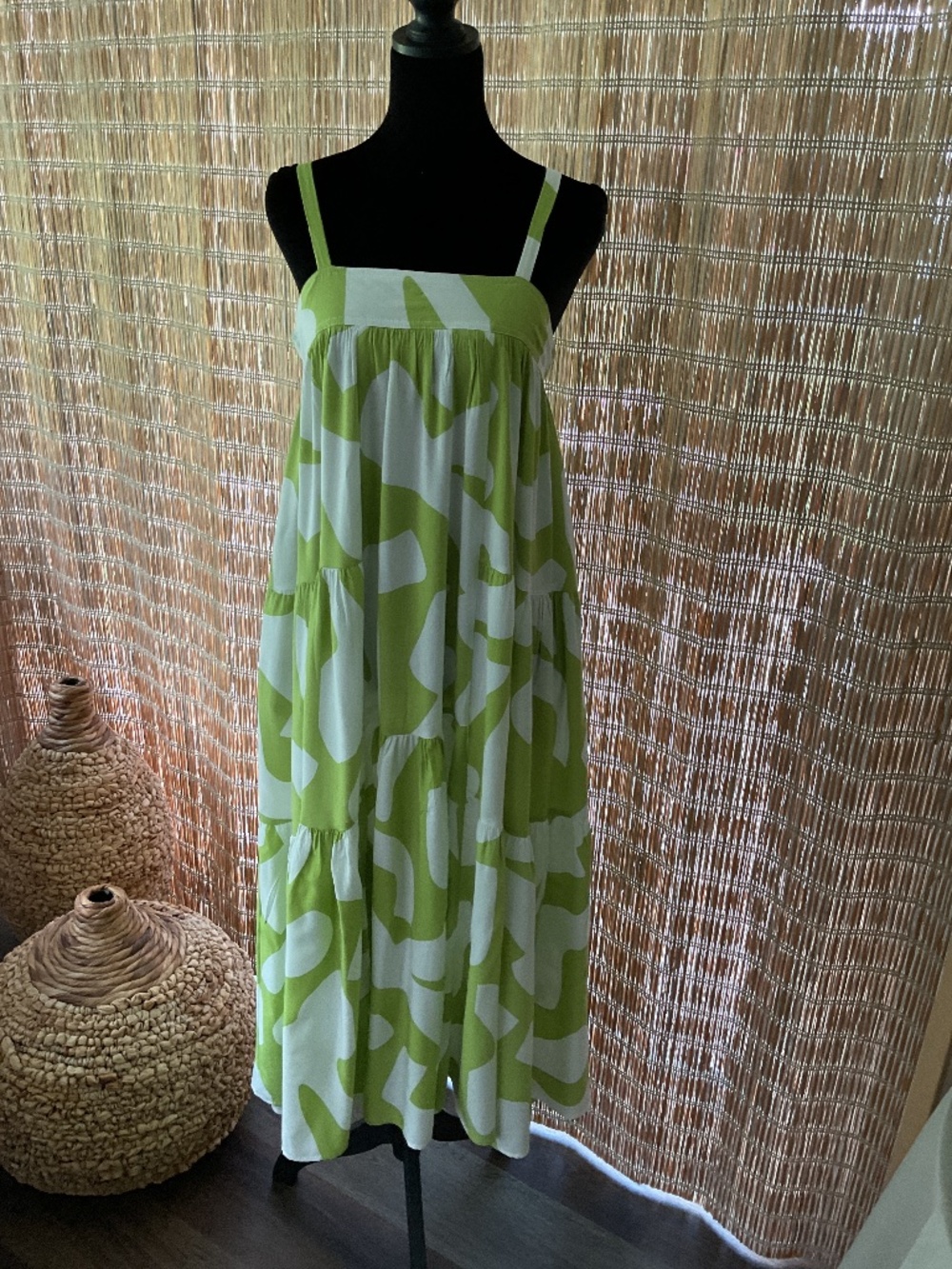 Abel the Label lime green and white print maxi dress